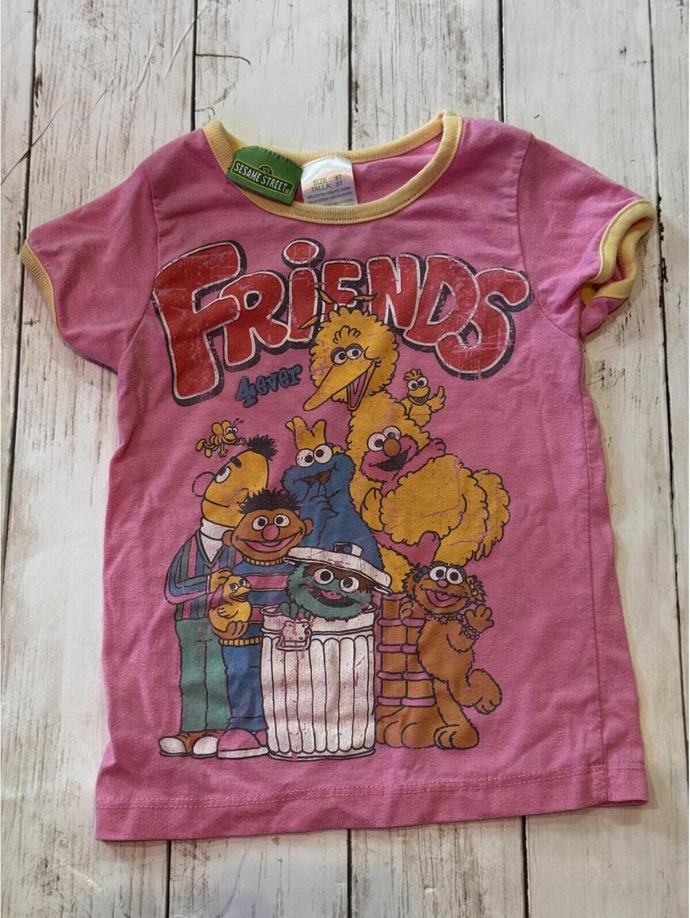 Sesame Street Friends Forever Graphic Tee Pink 5T Vintage Style